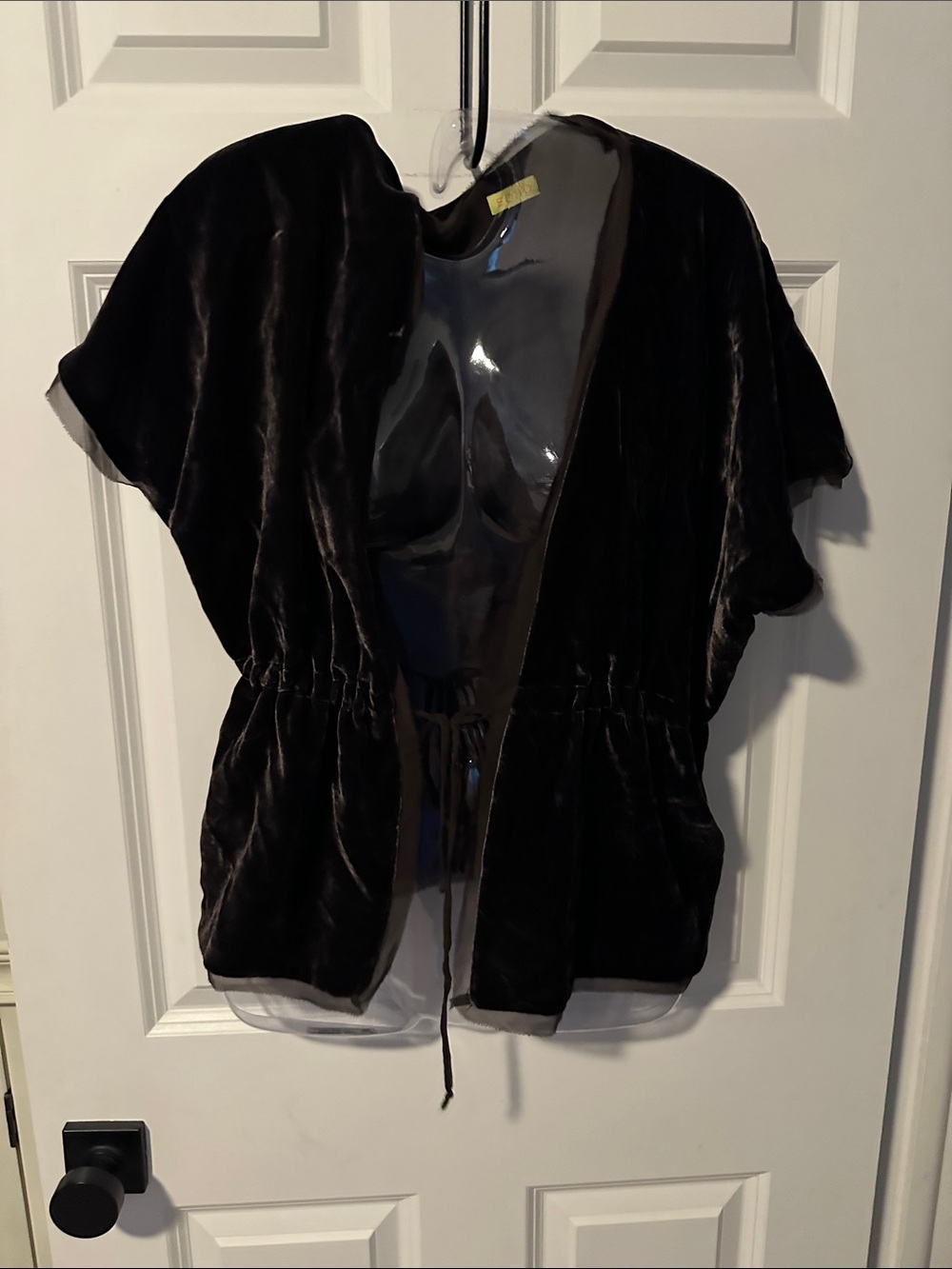 Echo Black Velvet Drawstring Short Sleeve Top